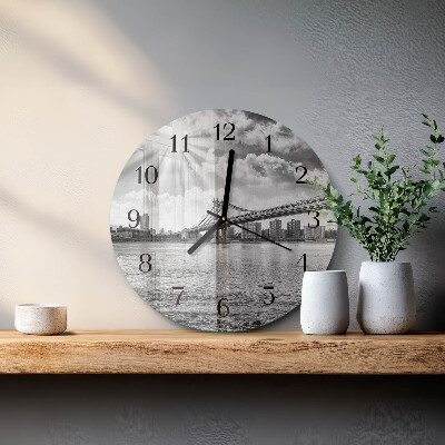 Glass wall clock round Bridge
