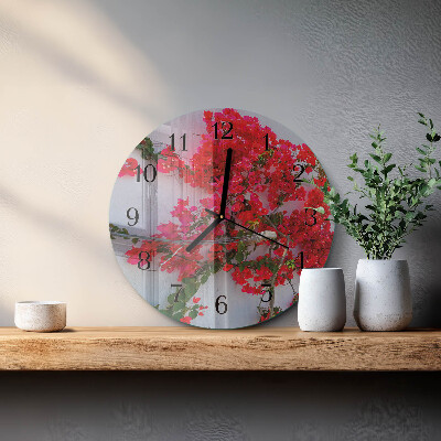 Glass wall clock round Flowers