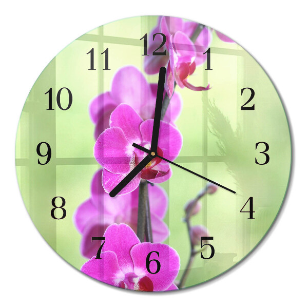 Glass wall clock round Orchid