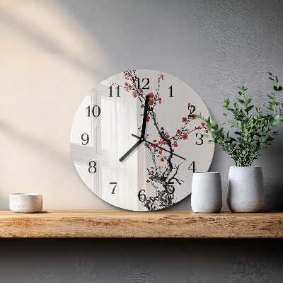 Glass wall clock round Flowers