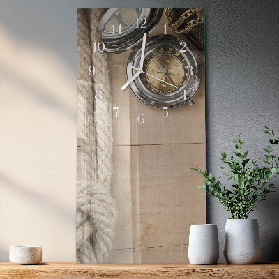 Glass wall clock vertical Compass