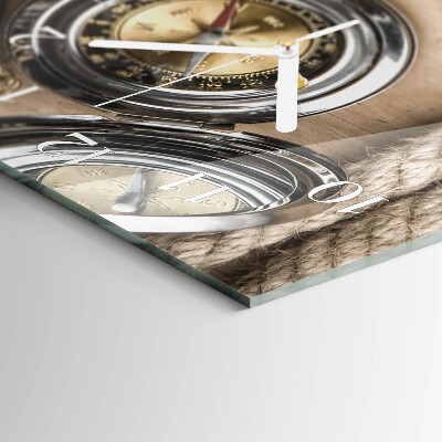 Glass wall clock vertical Compass