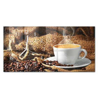 Rectangular glass clock horizontal Coffee beans