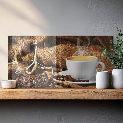 Rectangular glass clock horizontal Coffee beans