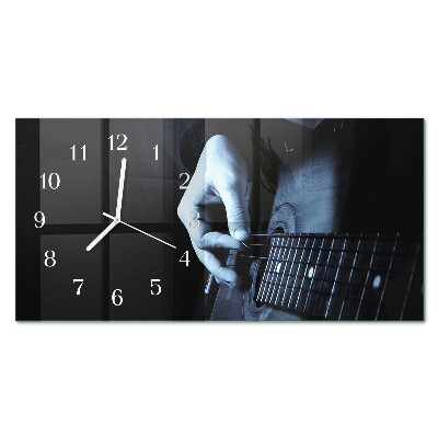 Rectangular glass clock horizontal Musical guitarist