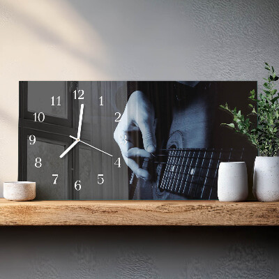 Rectangular glass clock horizontal Musical guitarist