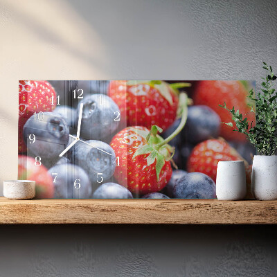 Glass wall clock horizontal Blueberries and blackberries