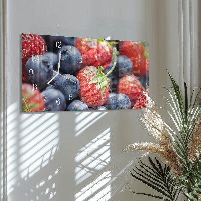 Glass wall clock horizontal Blueberries and blackberries