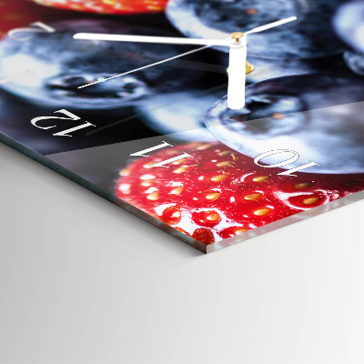 Glass wall clock horizontal Blueberries and blackberries