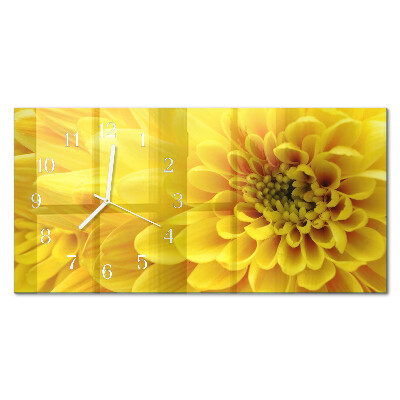 Rectangular glass clock horizontal Chrysanthemums