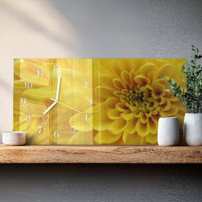 Rectangular glass clock horizontal Chrysanthemums