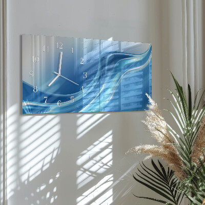 Horizontal rectangular wall clock Blue waves
