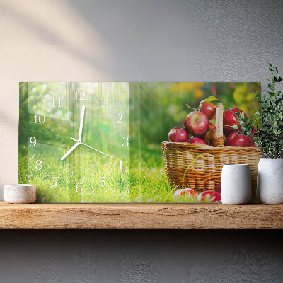 Rectangular glass clock horizontal Basket of apples