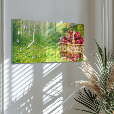 Rectangular glass clock horizontal Basket of apples