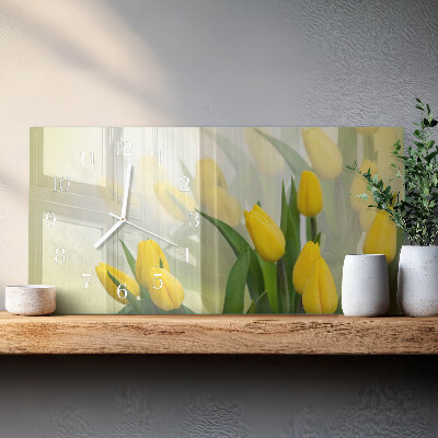 Glass wall clock horizontal Garden tulips