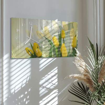 Glass wall clock horizontal Garden tulips