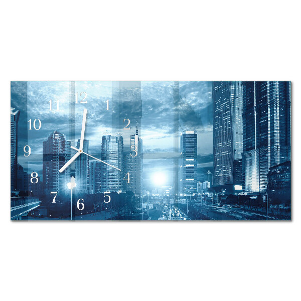 Rectangular glass clock horizontal Night metropolis