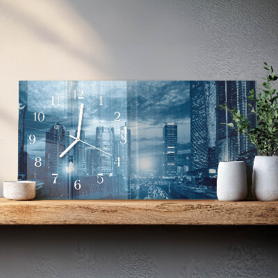 Rectangular glass clock horizontal Night metropolis