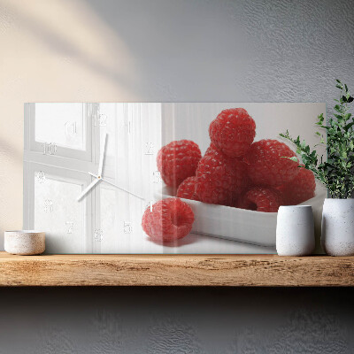 Rectangular glass clock horizontal Fresh raspberries