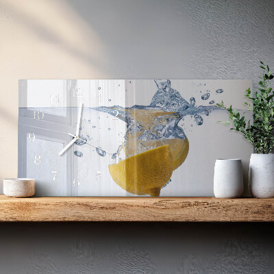 Rectangular glass clock horizontal A slice of lemon in water