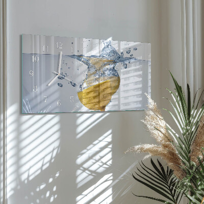 Rectangular glass clock horizontal A slice of lemon in water