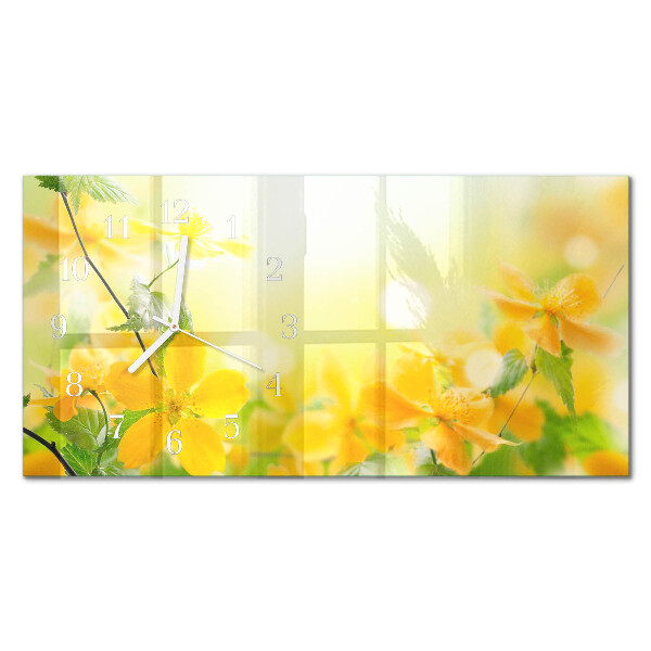 Horizontal rectangular wall clock Cut flowers