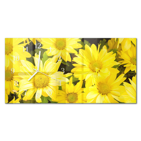 Rectangular glass clock horizontal Yellow flowers