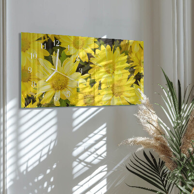 Rectangular glass clock horizontal Yellow flowers
