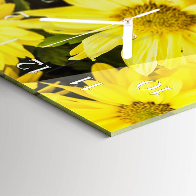 Rectangular glass clock horizontal Yellow flowers