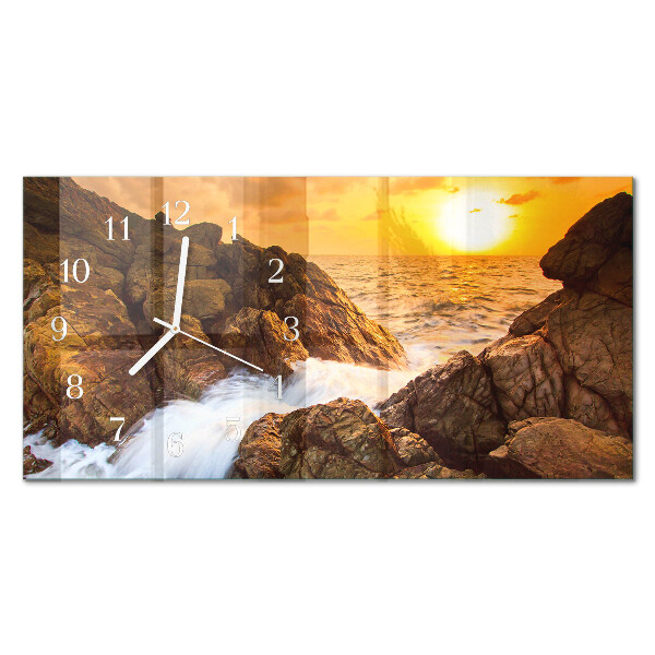Glass wall clock horizontal Sunset