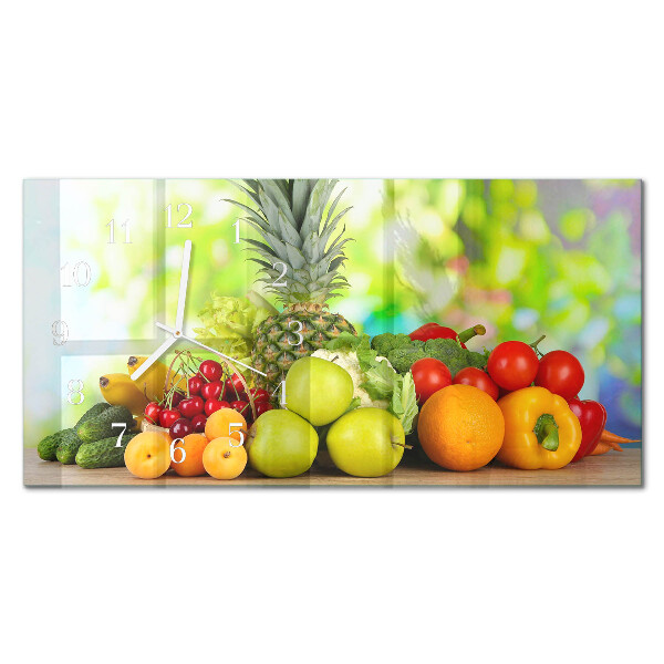 Horizontal rectangular wall clock Vegetables and fruits