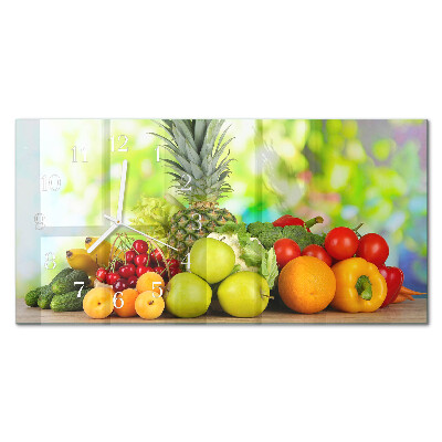 Horizontal rectangular wall clock Vegetables and fruits
