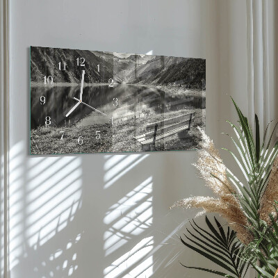 Glass wall clock horizontal Mountains in silence