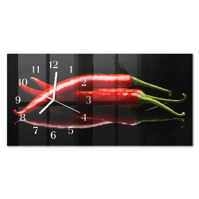 Rectangular glass clock horizontal Hot peppers
