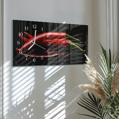 Rectangular glass clock horizontal Hot peppers