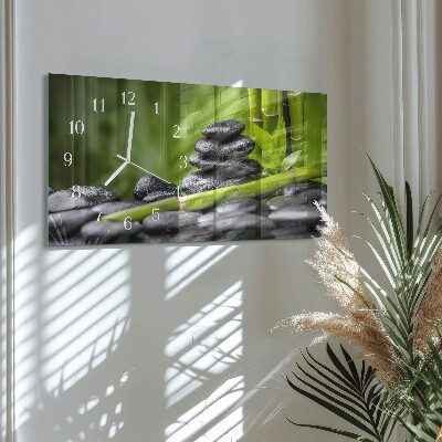 Rectangular glass clock horizontal Meditation stones