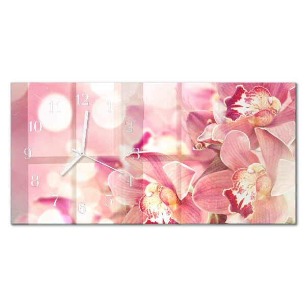 Rectangular glass clock horizontal Orchids