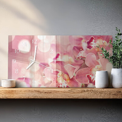 Rectangular glass clock horizontal Orchids