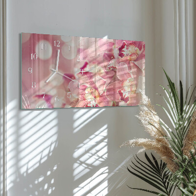 Rectangular glass clock horizontal Orchids