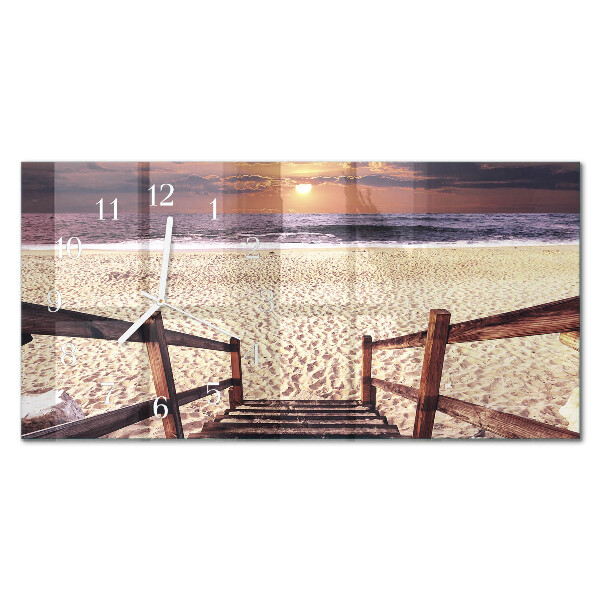 Glass wall clock horizontal Steps to the beach