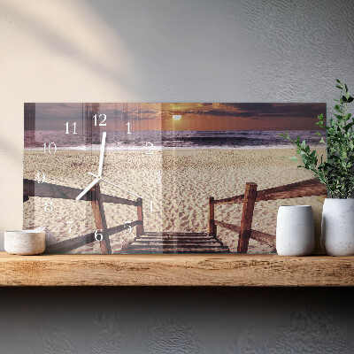 Glass wall clock horizontal Steps to the beach