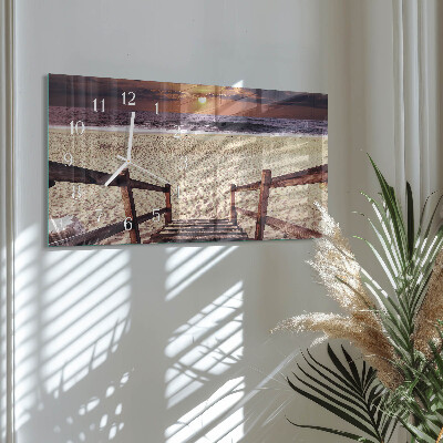 Glass wall clock horizontal Steps to the beach