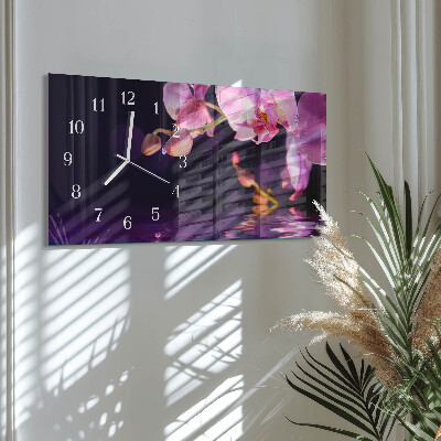 Rectangular glass clock horizontal Orchid orchid