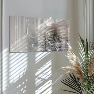 Glass wall clock horizontal Common dandelion