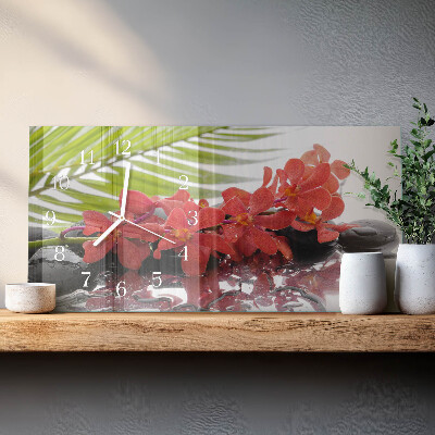 Rectangular glass clock horizontal Bouquets and stones