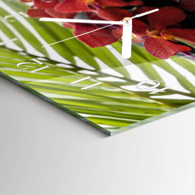 Rectangular glass clock horizontal Bouquets and stones