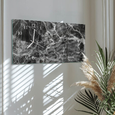 Rectangular glass clock horizontal Black marble