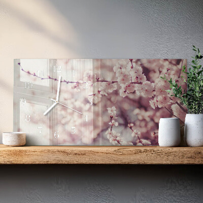 Rectangular glass clock horizontal Cherry blossoms