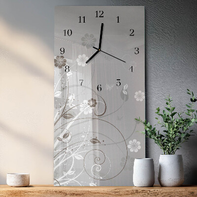 Glass wall clock vertical Flowers
