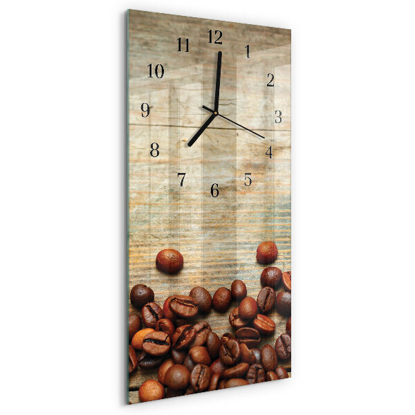 Glass wall clock vertical Wood with coffee beans